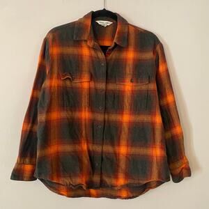 Old Navy Evermore Flannel The Boyfriend Shirt Orange Black Plaid Women's Medium